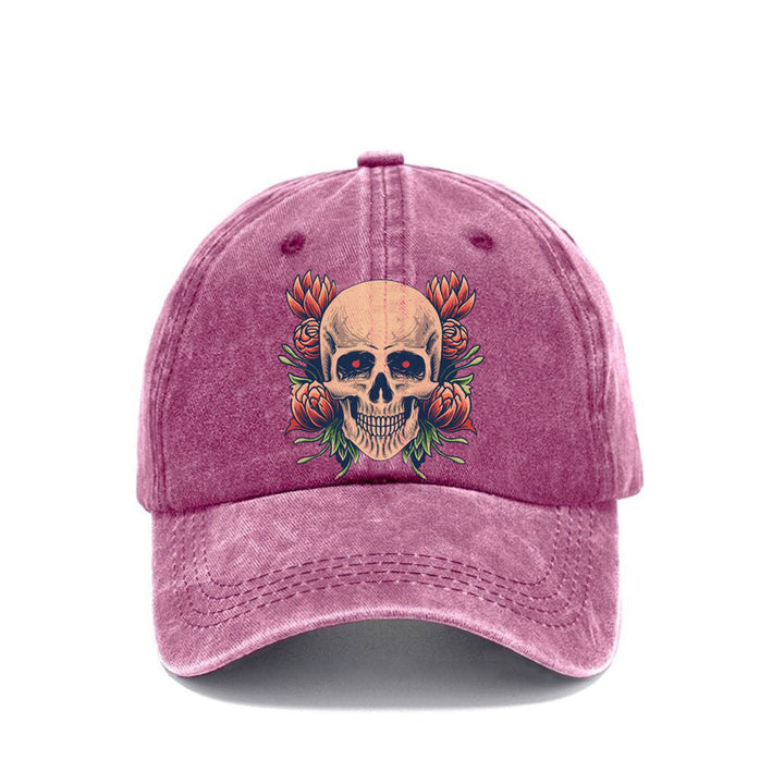 Unisex Vintage Casual Skull Print Washed Cap