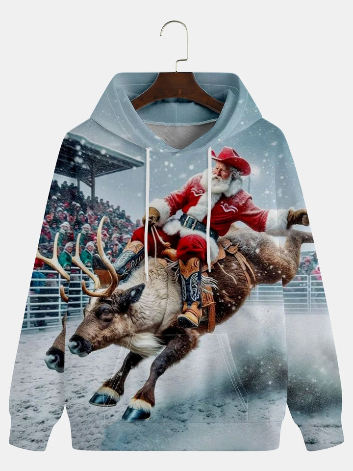 Men's Fashionable Wild Santa Print Hooded Sweatshirt