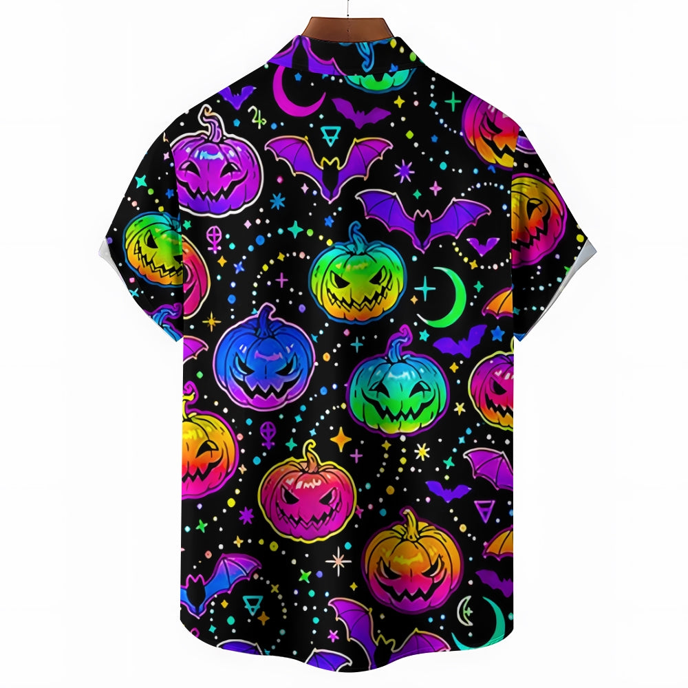 Halloween Colorful Pumpkin Casual Large Size Short Sleeve Shirt 2407005440