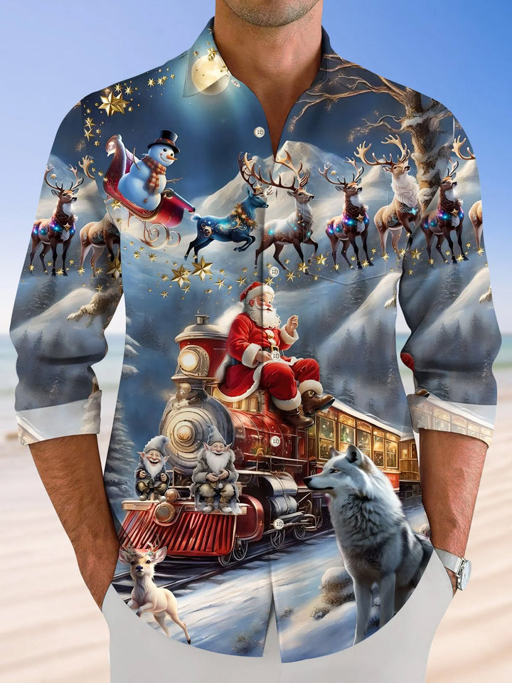 Men's Christmas Elf Santa Casual Long Sleeve Shirt