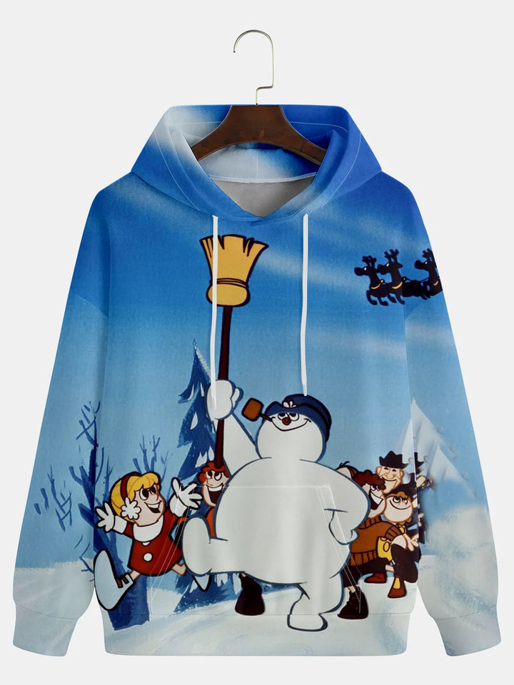 Men's Printed Christmas Snowman Hooded Sweatshirt