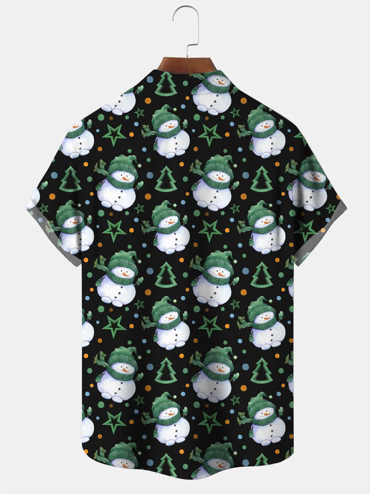 Christmas Snowman Contrast Color Casual Short Sleeve Shirt