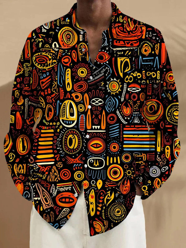 Men's Retro Ethnic Graphic Print Long Sleeve Shirt