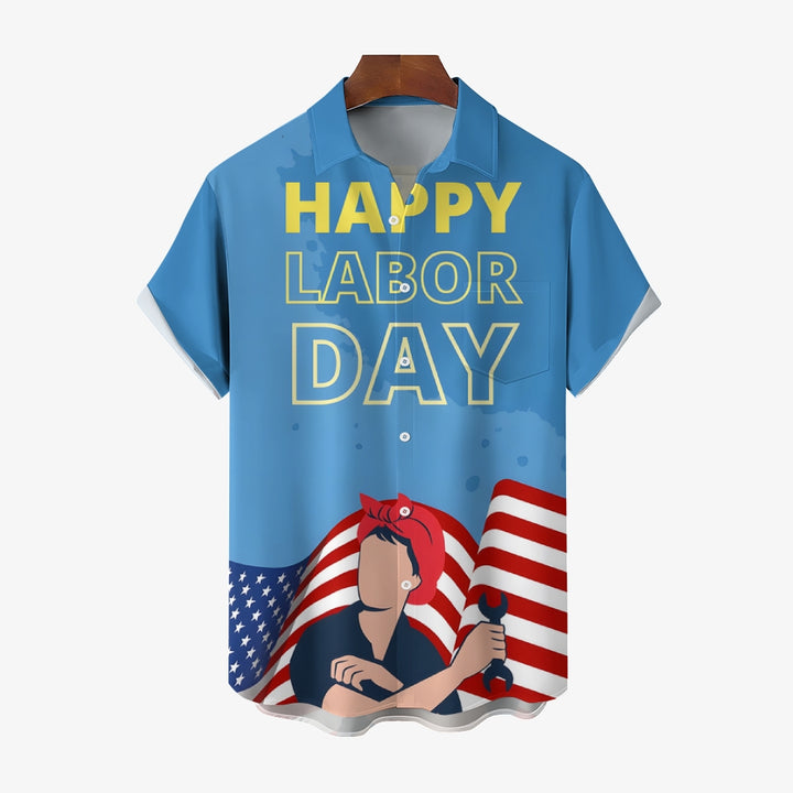 US Labor Day Casual Large Size Short Sleeve Shirt 2408000368