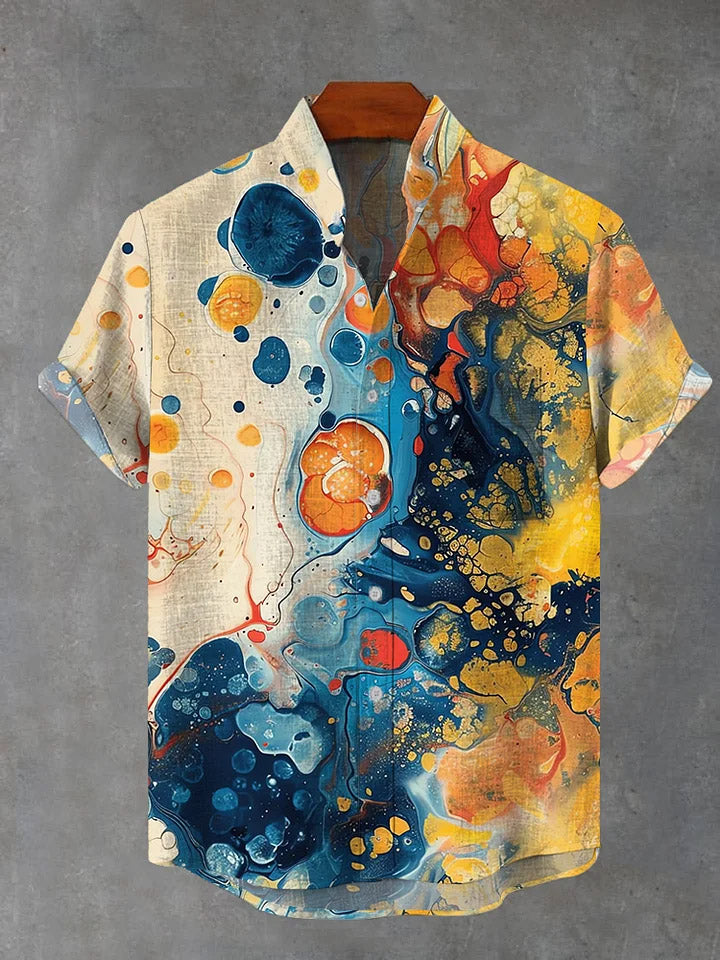 Men's Abstract Liquid Art Pattern Short Sleeve Shirt