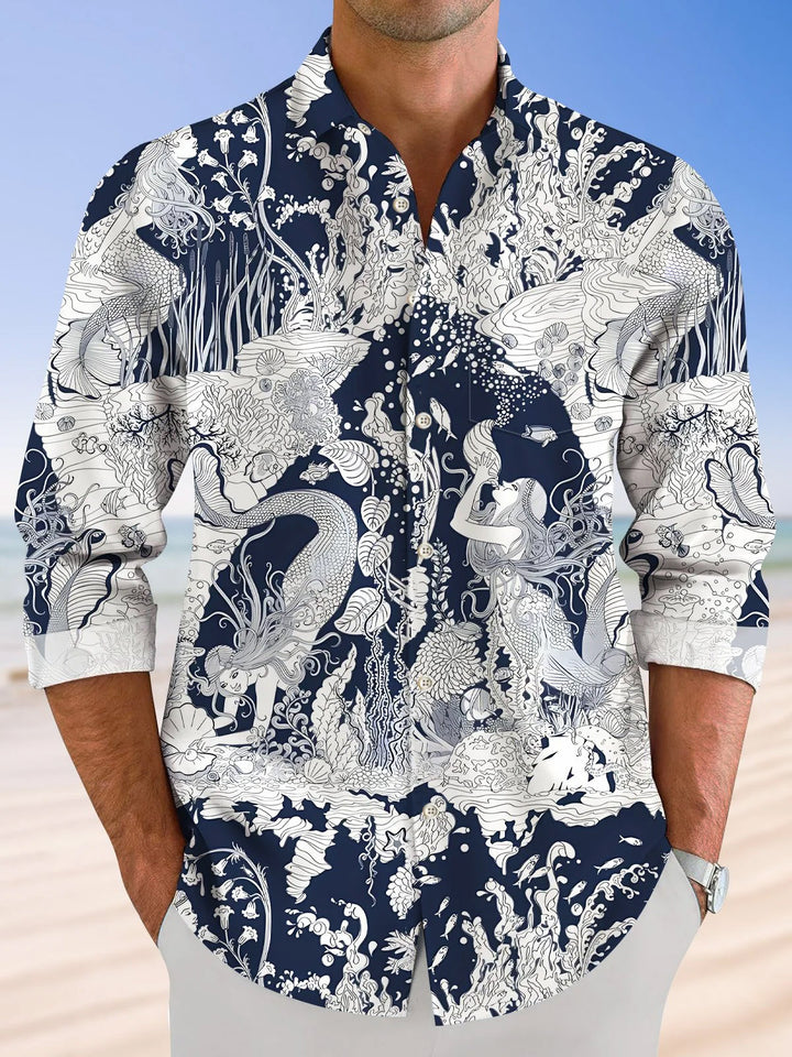 Men's Ethnic Mermaid Geometric Long Sleeve Shirt