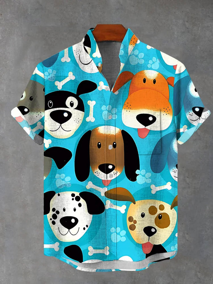 Colorful Cartoon Dog Bone Pattern Short-Sleeved Shirt