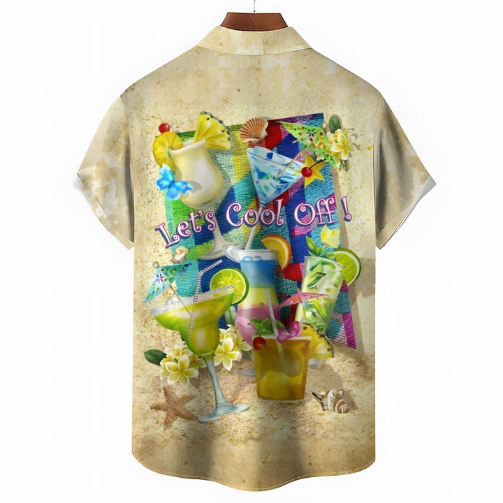 Hawaiian Cocktail Beach Print Short Sleeve Shirt 2412010035