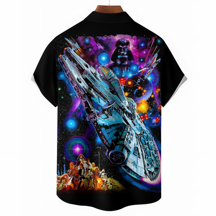 Futuristic Spaceship Print Casual Short Sleeve Shirt 2412005951