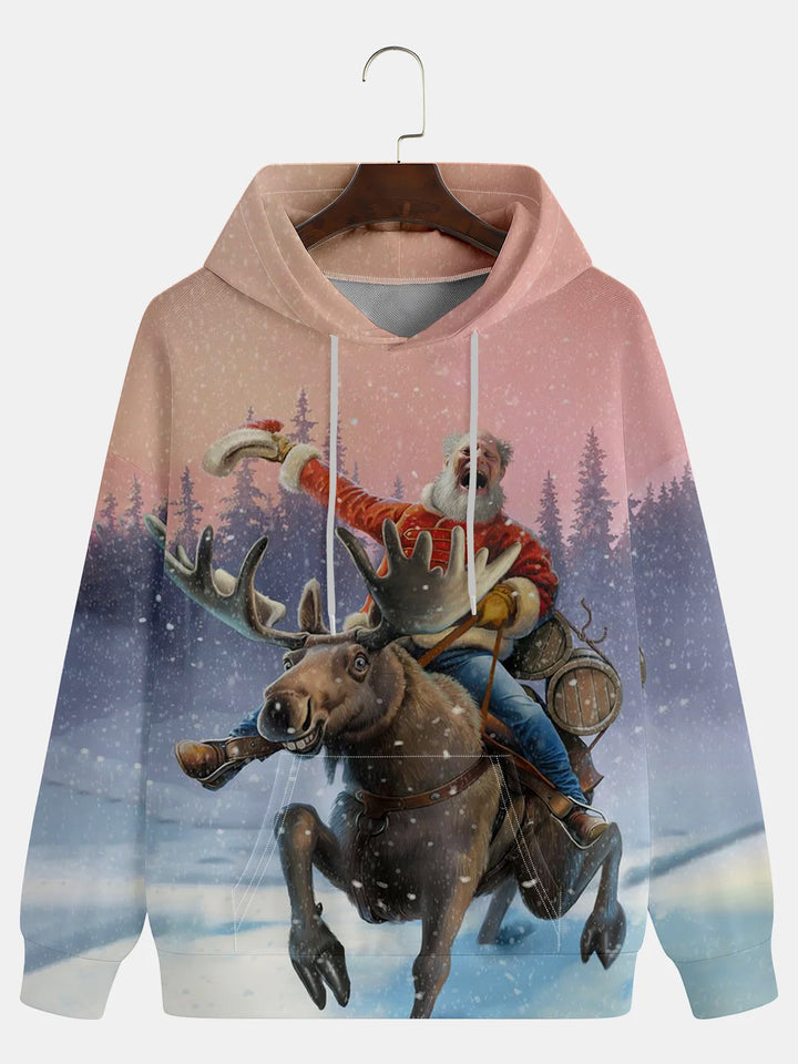 Men's Santa Riding Reindeer Hoodie Sweatshirt