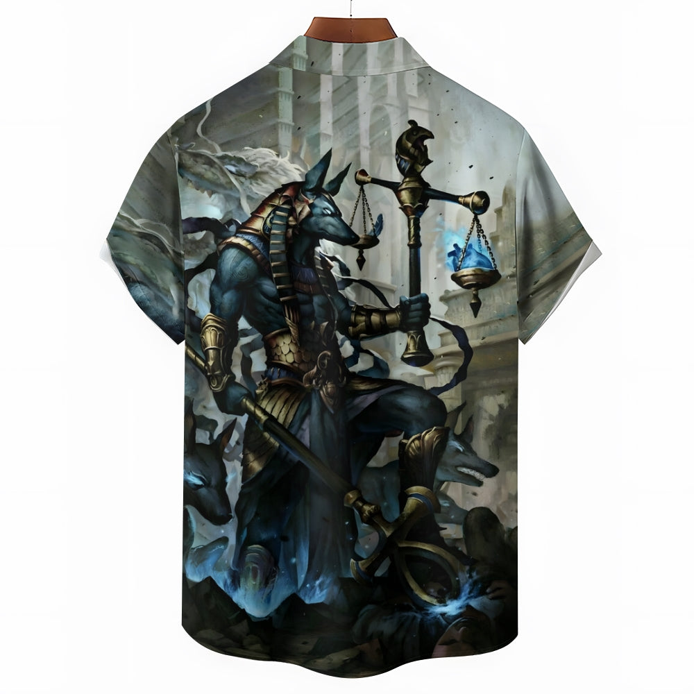 Egyptian Anubis Art Print Casual Short Sleeve Shirt 2409004543