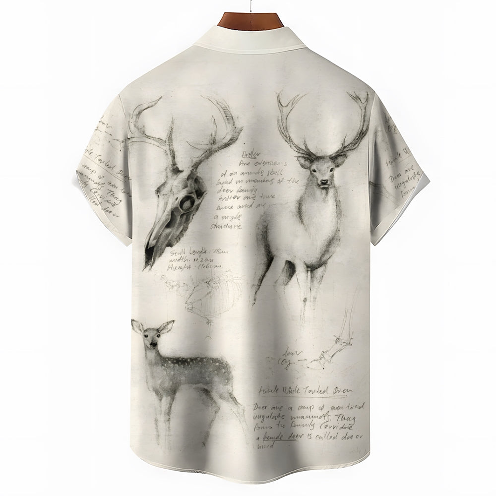 Deer Art Print Casual Oversized Short Sleeve Shirt 2406003332