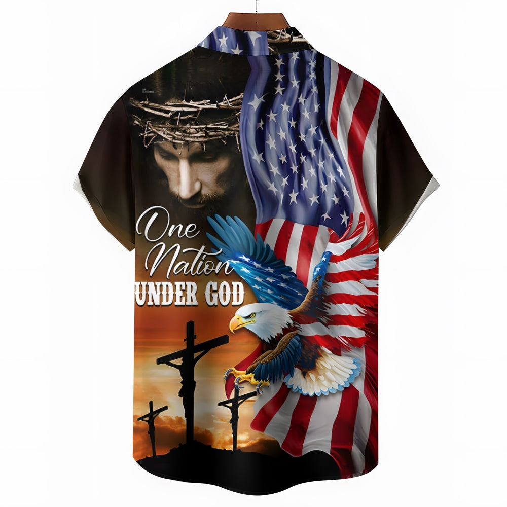 Jesus Christ American Eagle Flag Casual Short Sleeve Shirt 2411003460