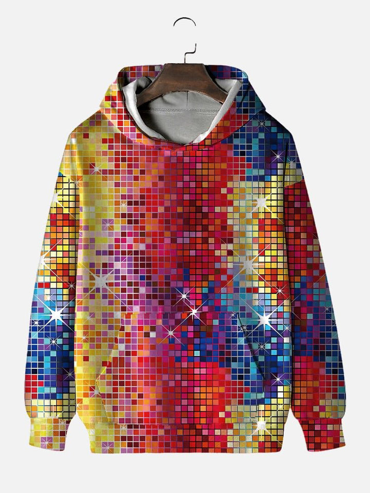 Men'S Metallic Sequin Mosaic Print Hooded Sweatshirt