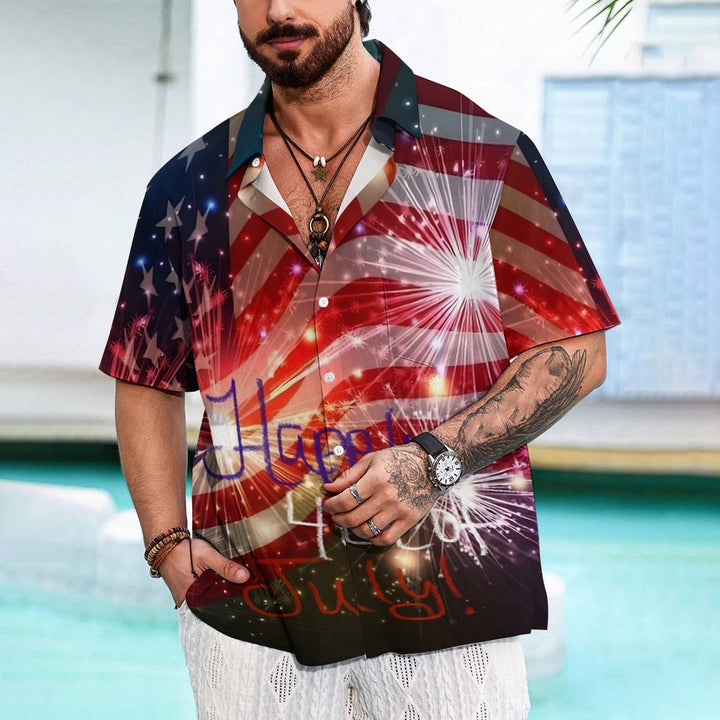 Independence Day Patriotic Print Casual Short Sleeve Shirt 2408002699