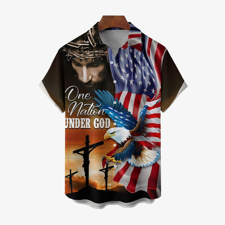 Jesus Christ American Eagle Flag Casual Short Sleeve Shirt 2411003460