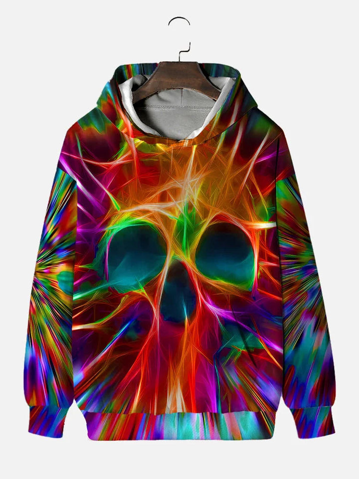 Eye-catching Rainbow Radiant Skull Hooded Sweatshirt