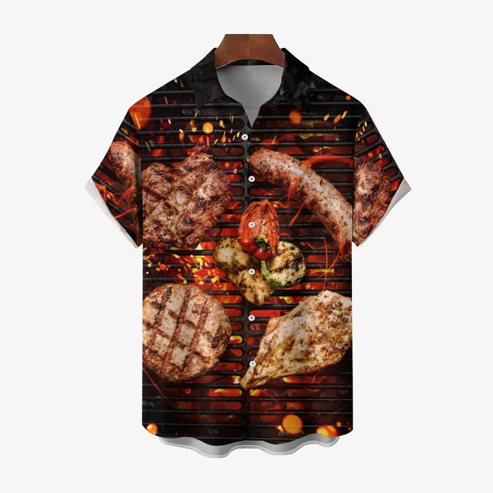 BBQ Food Print Casual Large Size Short Sleeve Shirt 2408002710