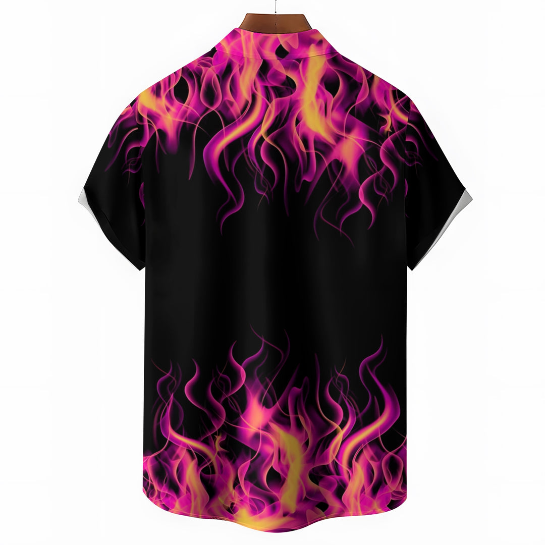 Pink Flame Print Casual Short Sleeve Shirt 2404000293