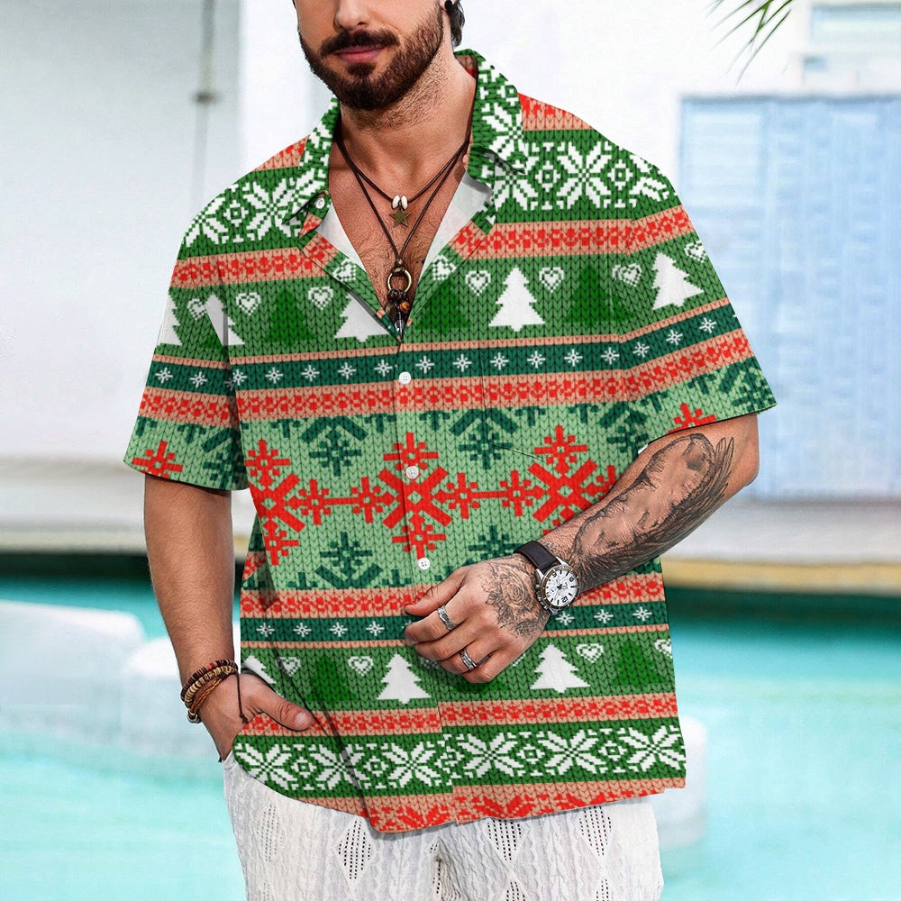 Christmas Decoration Print Casual Short Sleeve Shirt 2410007576