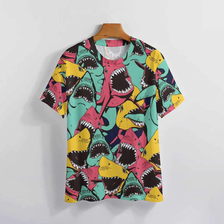 Men's Shark Round Neck Casual T-Shirt 2401000107