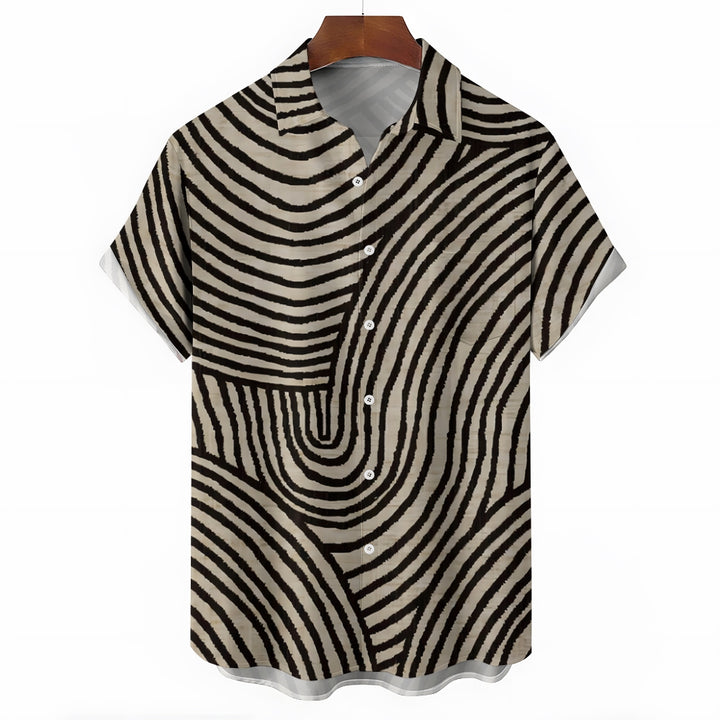 Curve Stripe Printed Casual Oversized Short Sleeve Shirt 2407003491