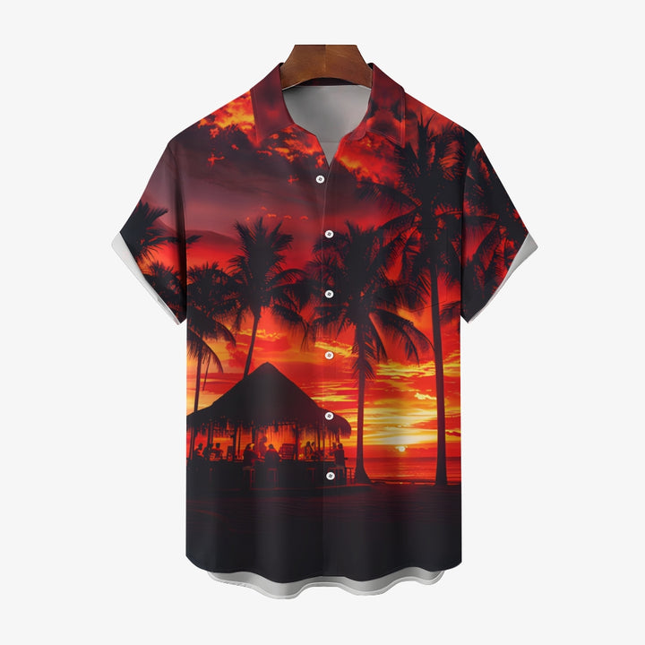 Beach Sunset Print Casual Short Sleeve Shirt 2408002795