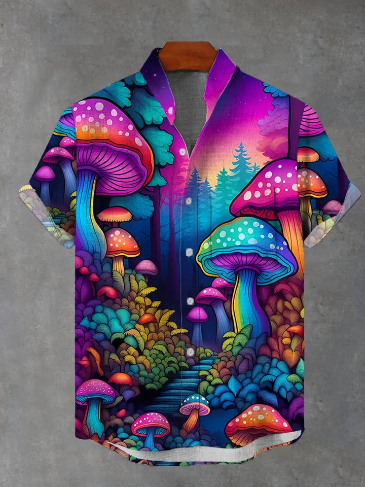 Colorful Mushroom Forest Print Short Sleeve Shirt