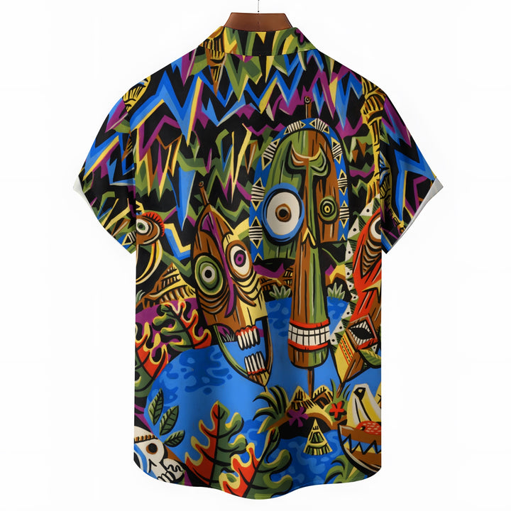 Men's TIKI Art Print Casual Short Sleeve Shirt 2404000288