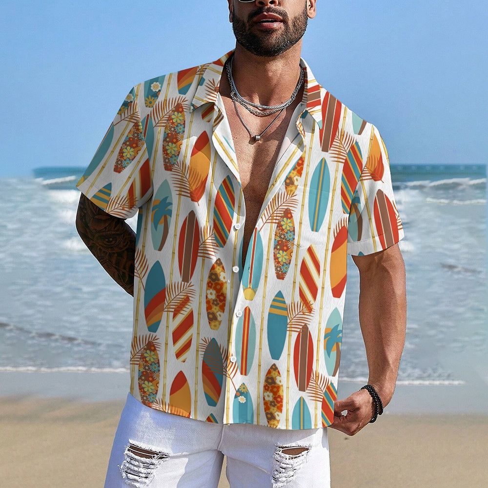 Men's Hawaiian Surfboard Print Casual Short Sleeve Shirt 2410005855