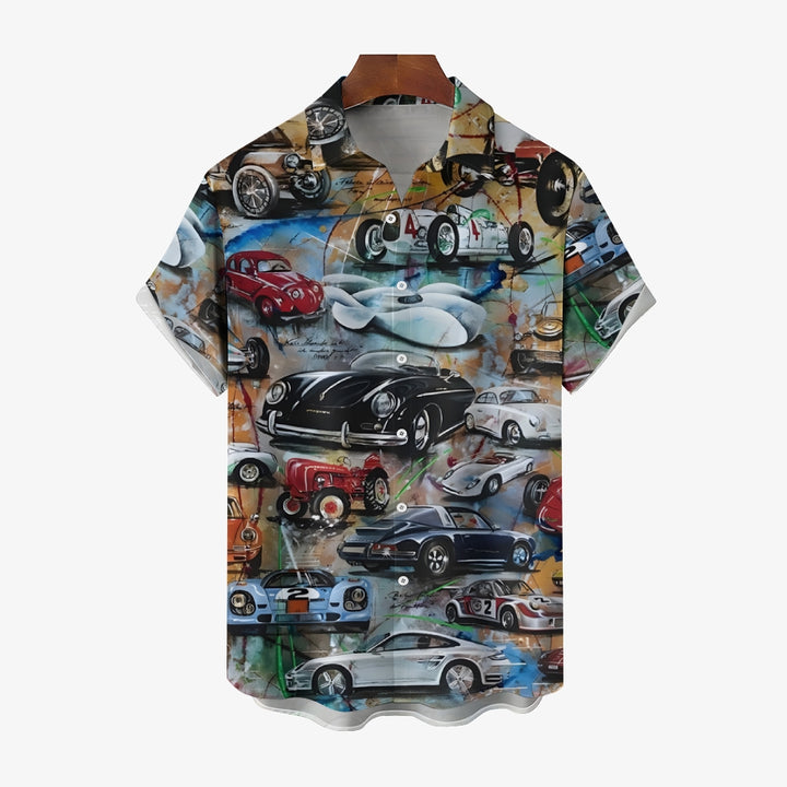 Sports Car Art Print Casual Oversized Short Sleeve Shirt 2406003509