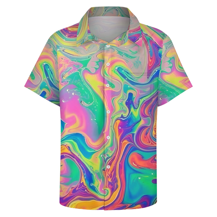 Colorful Fluid Art Print Casual Short Sleeve Shirt 2404001899