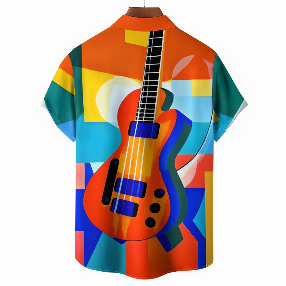 Geometric Guitar Casual Oversized Short-Sleeved Shirt 2408003962