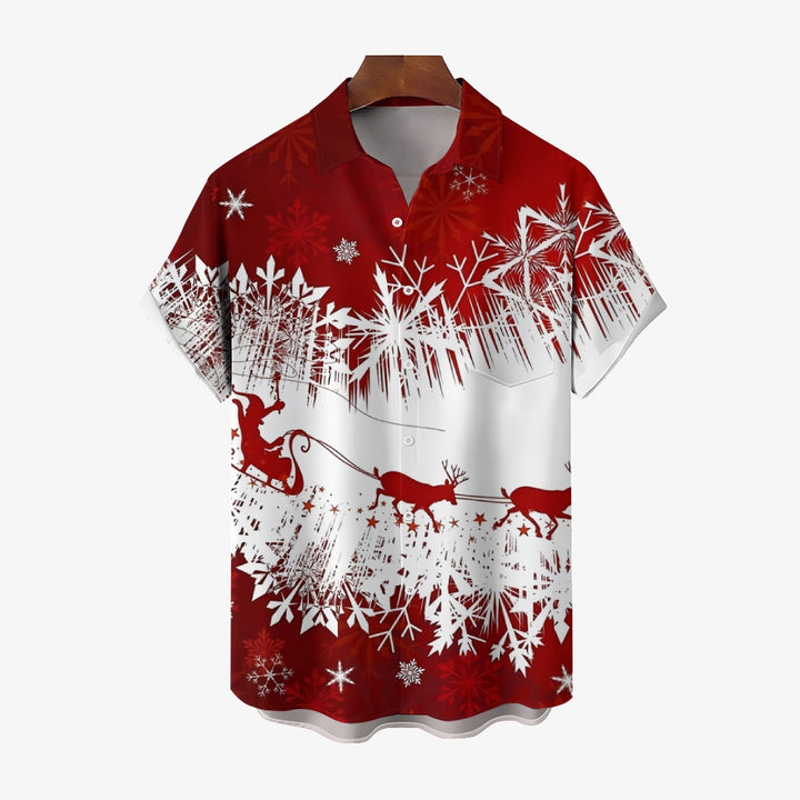 Men's Christmas Sleigh Casual Short Sleeve Shirt 2410008366