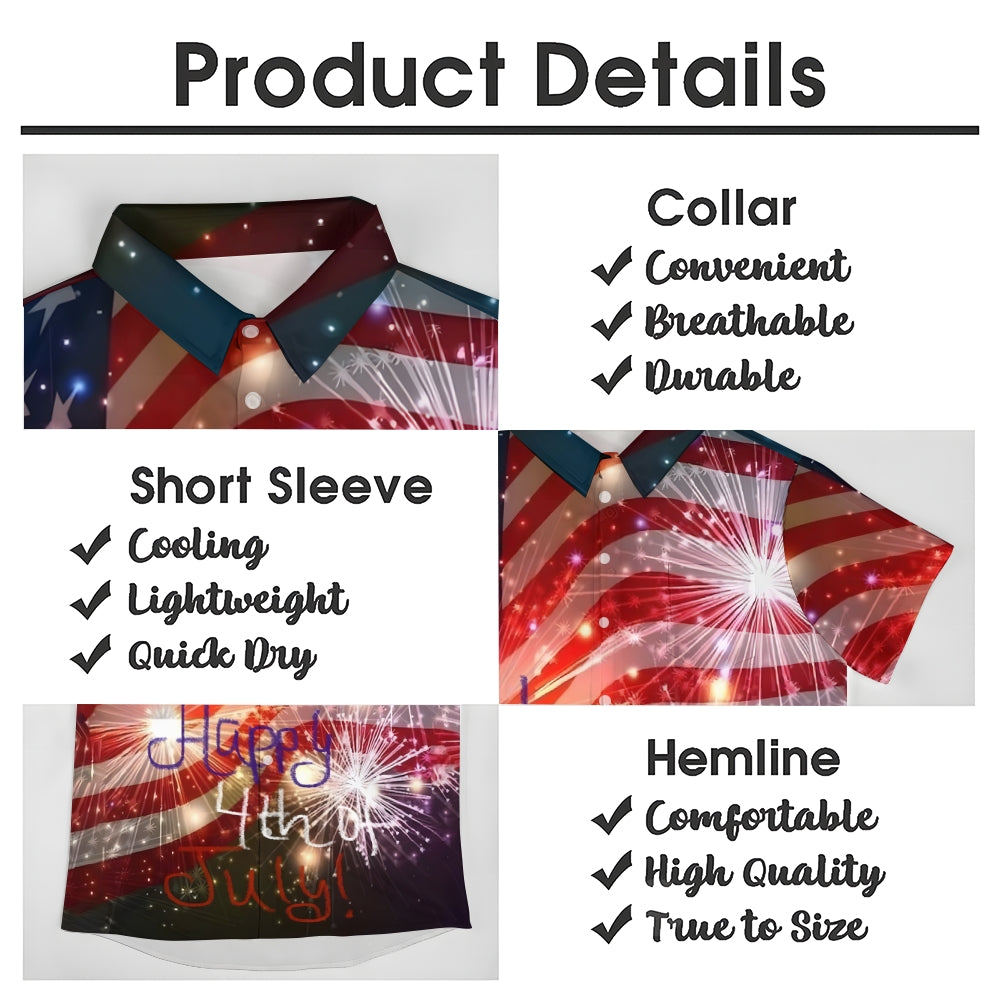 Independence Day Patriotic Print Casual Short Sleeve Shirt 2408002699