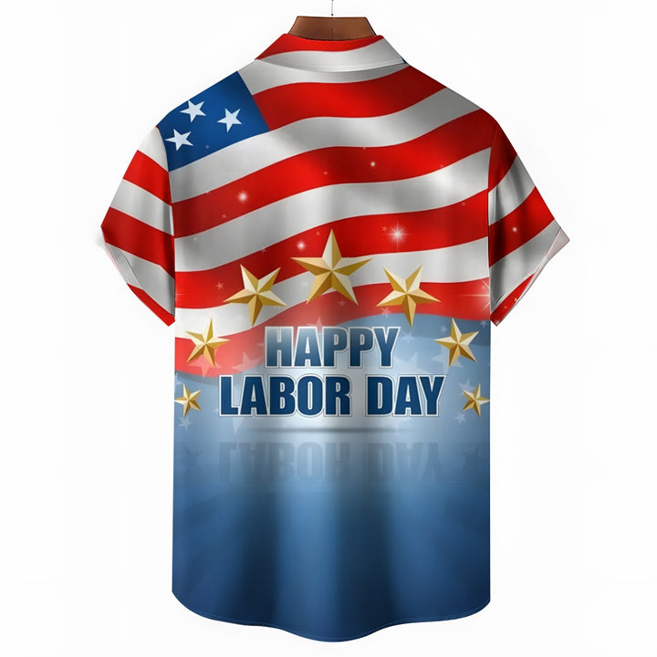 Happy Labor Day Casual Large Size Short Sleeve Shirt 2408000353