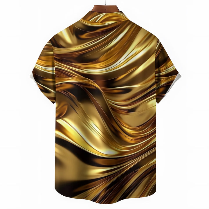 Gold Curve Texture Print Casual Large Size Short Sleeve Shirt 2407001295