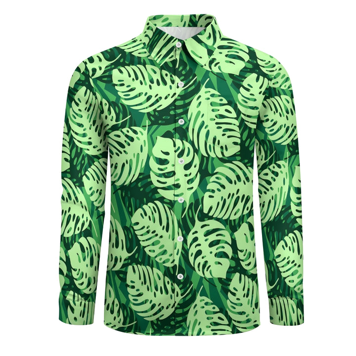 Men's Casual Leaf Printed Long Sleeve Shirt 2410004954