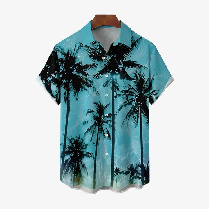 Men's Palm Tree Texture Print Casual Short Sleeve Shirt 2404001054