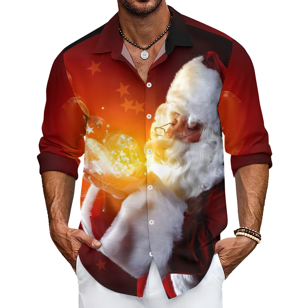 Christmas Santa Claus Shining Star Printed Long Sleeve Shirt 2411003322