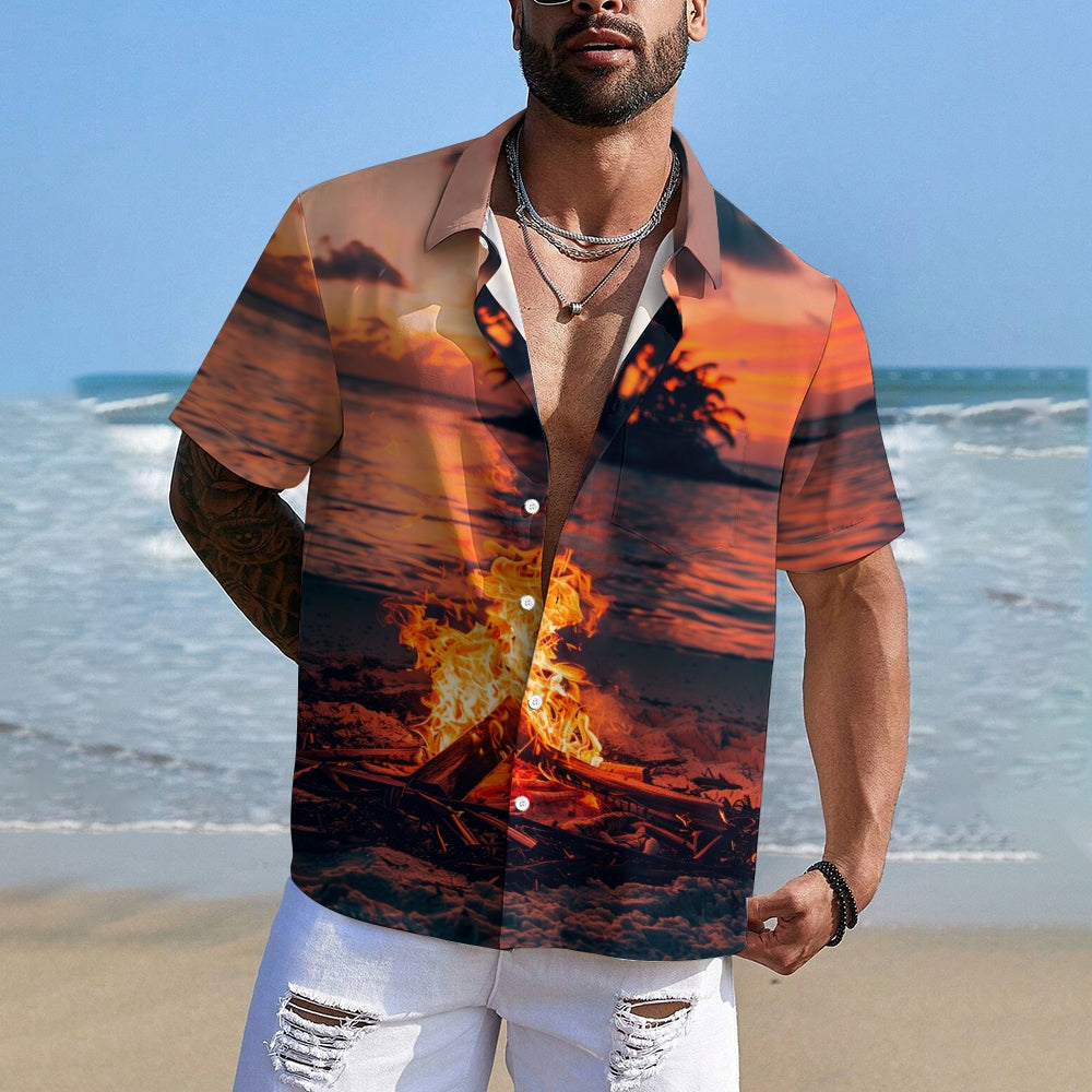 Sunset Bonfire Casual Short Sleeve Shirt 2408002803