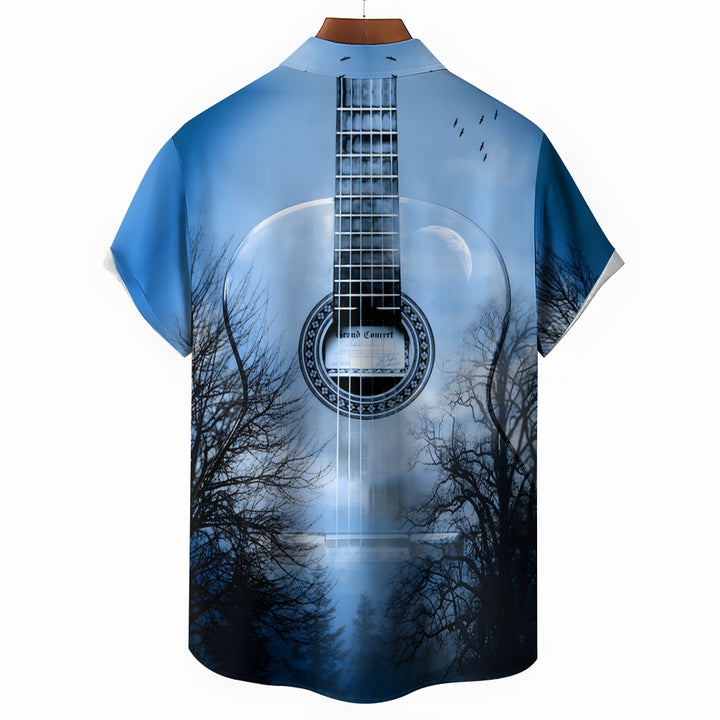 Guitar Print Casual Oversized Short Sleeve Shirt 2406003318