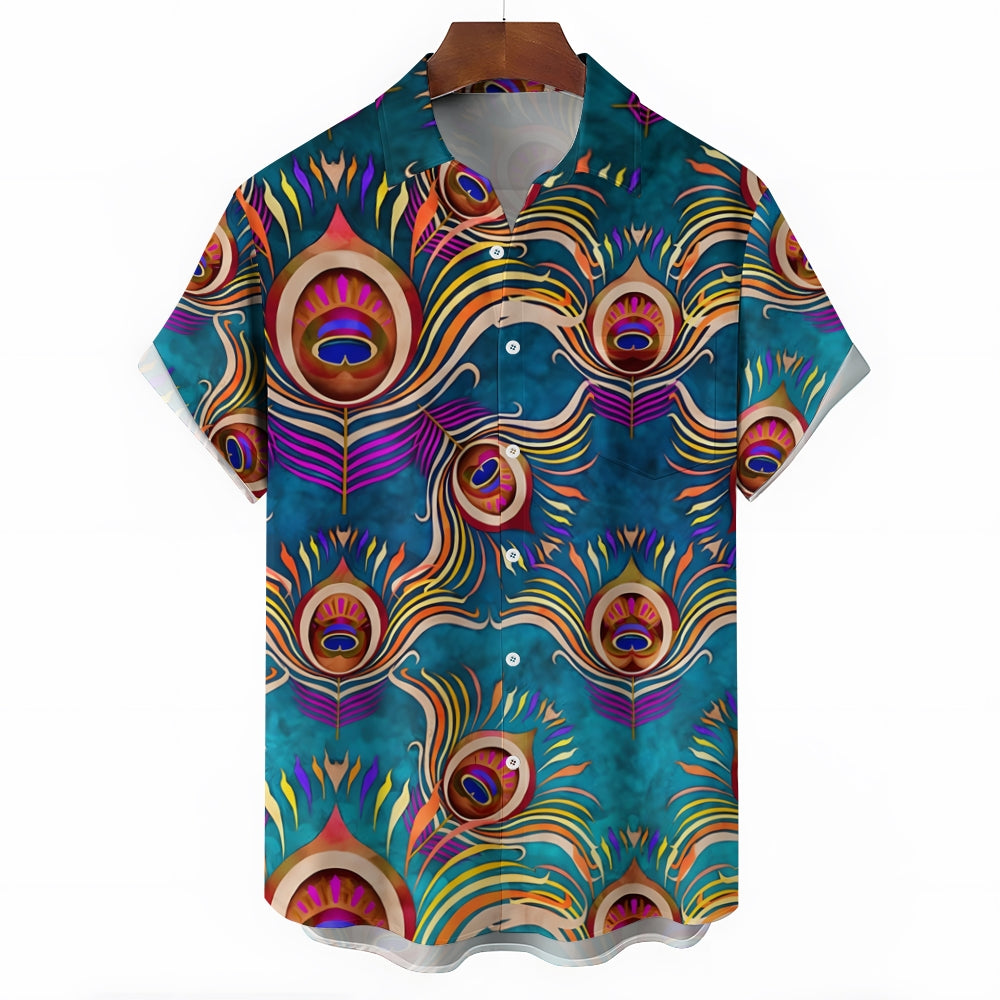 Peacock Feather Art Print Casual Short Sleeve Shirt 2403000910