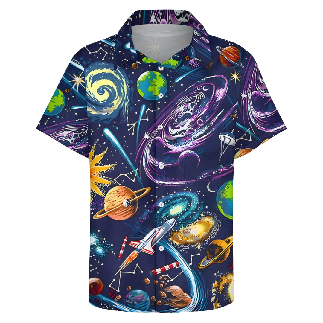 Men's Space Planet Print Casual Short Sleeve Shirt 2404000454