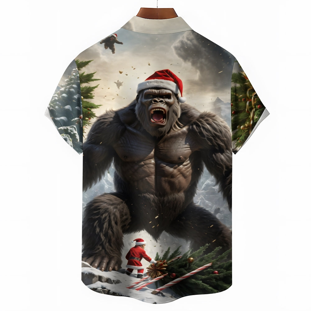 Merry Christmas Bigfoot Print Casual Short Sleeve Shirt 2411008170