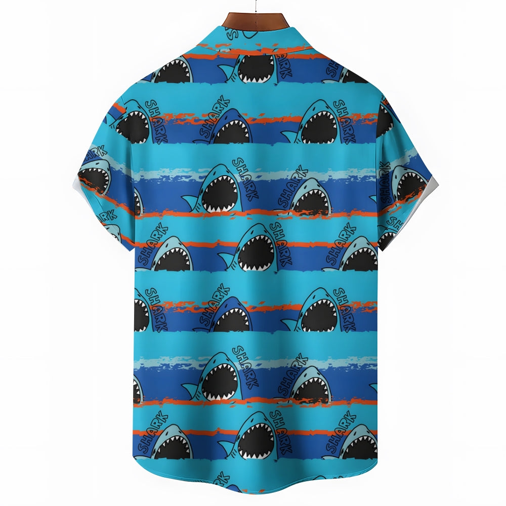 Shark Stripe Print Casual Short Sleeve Shirt 2411005318