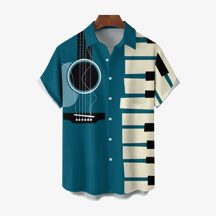 Music Piano Guitar Casual Large Size Short Sleeve Shirt 2407002075