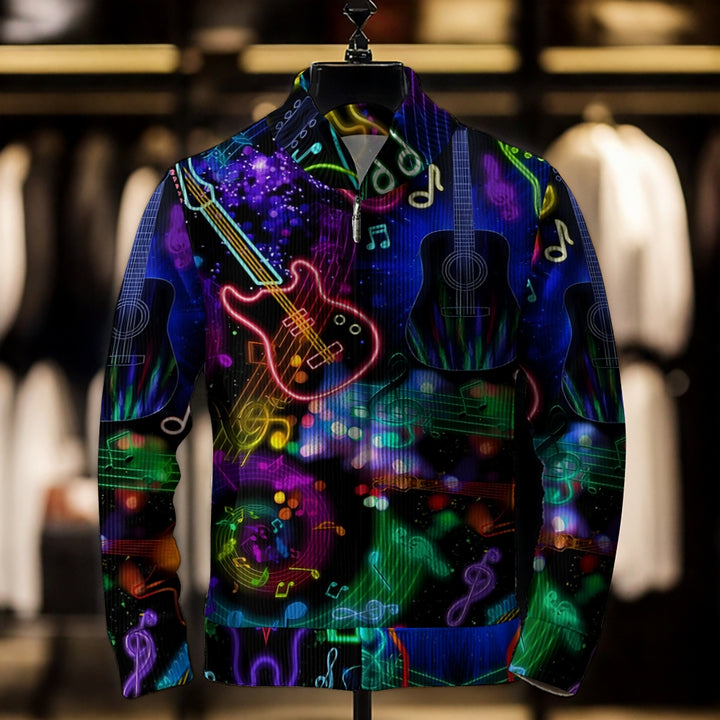 Men's Music Guitar Print Zip-Up Sweater Jacket 2409005183