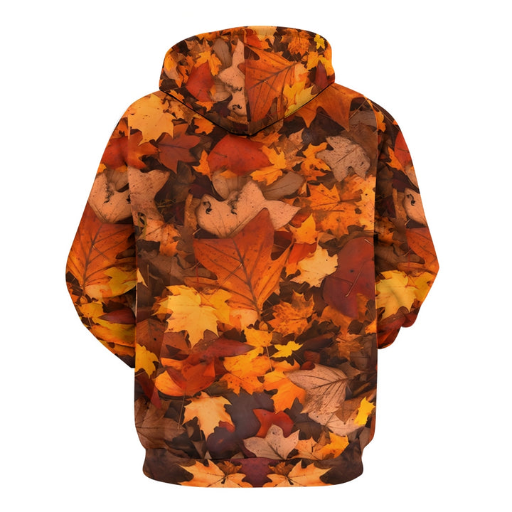 Plue Size Autumn Maple Leaf Printed Hoodies 2409010110