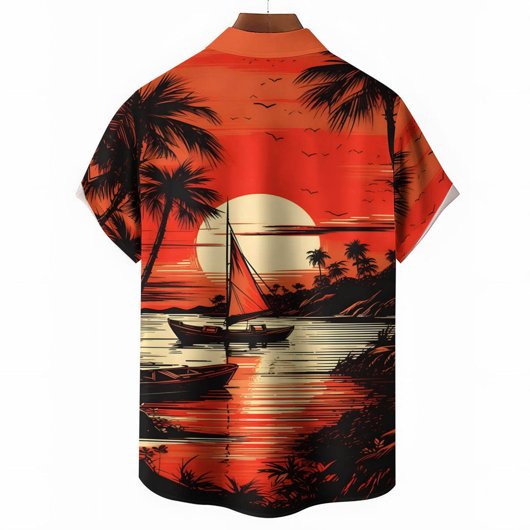 Men's Sunset Print Casual Short Sleeve Shirt 2403000536